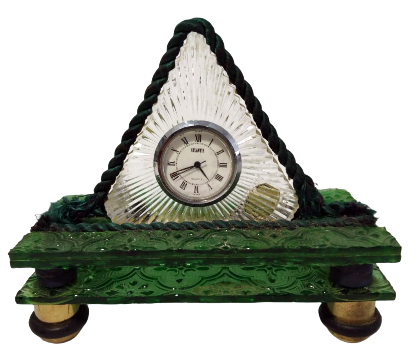 1950s Atlantis Quartz Decorative Clock with Green Glass Base