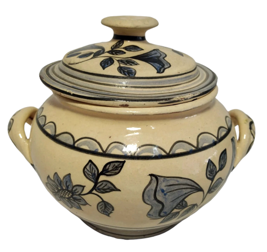 Vaso de barro Corval com motivo floral dos anos 1950-60