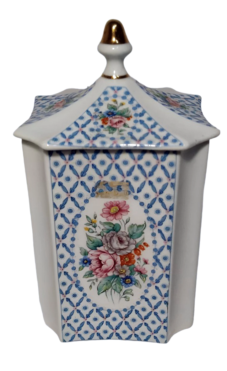 1960s-70s Portuguese Lidded Porcelain Jar with Floral Pattern – 16 cm