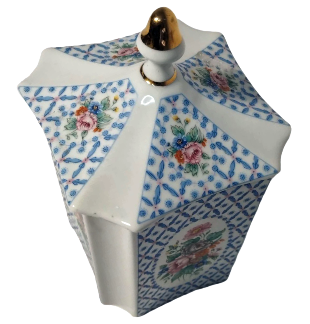 1960s-70s Portuguese Lidded Porcelain Jar with Floral Pattern – 16 cm