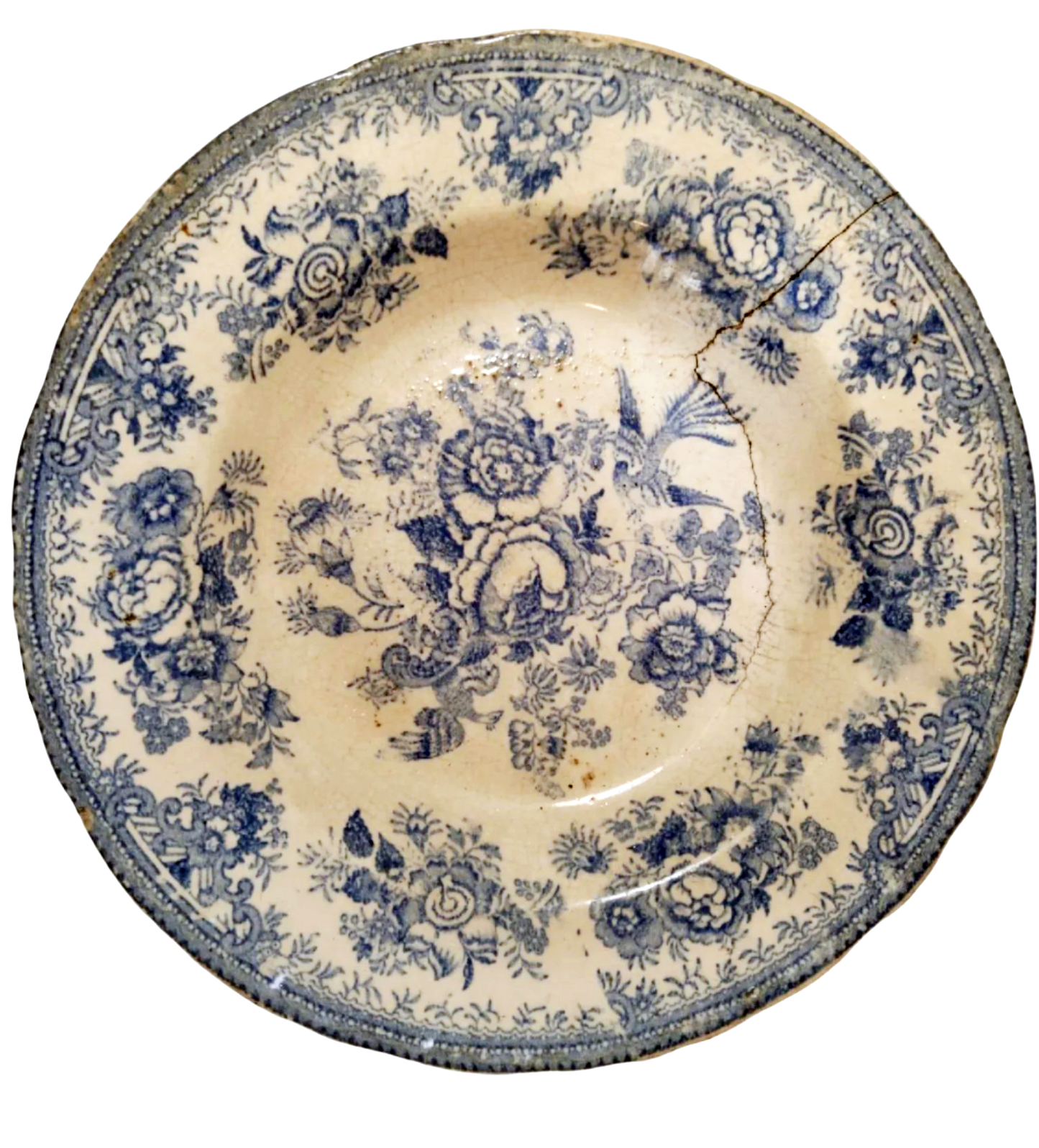 19th-Century Blue Floral Coimbra Dish – Antique Portuguese Pottery