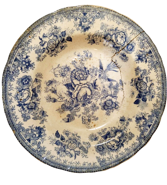 19th-Century Blue Floral Coimbra Dish – Antique Portuguese Pottery