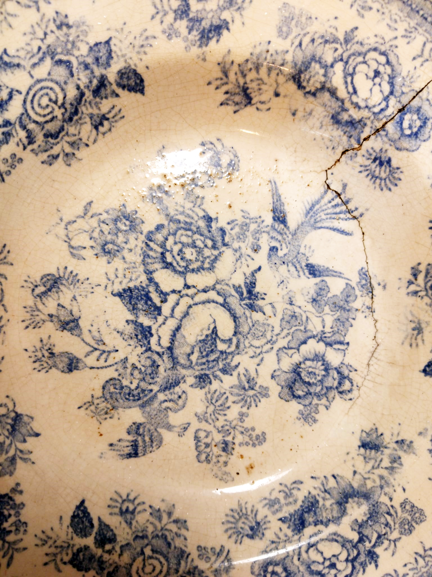 19th-Century Blue Floral Coimbra Dish – Antique Portuguese Pottery