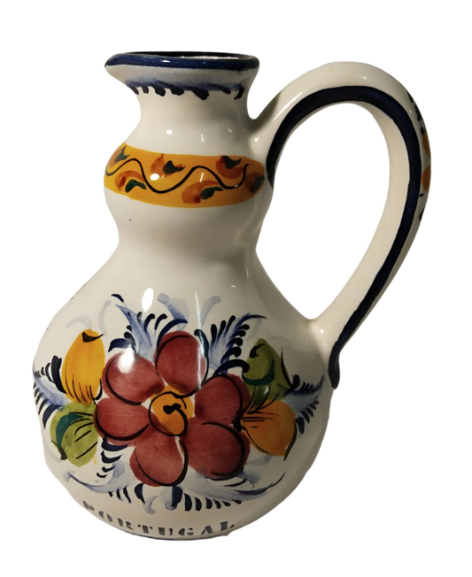 19th-Century Hand-Painted Alcobaça Floral Pitcher