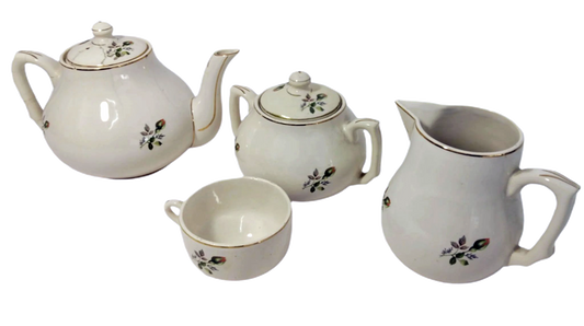 19th-Century Sacavém Floral Motif Tea Set (Incomplete)