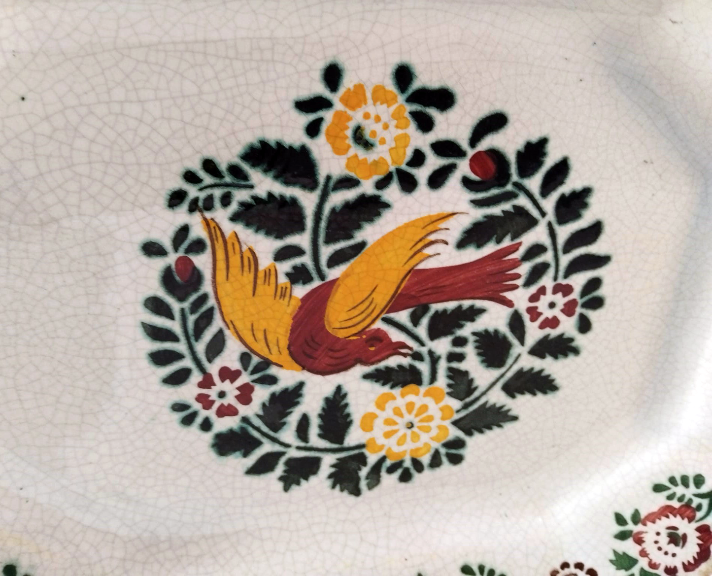 19th-Century Coimbra Plate with Bird Motif