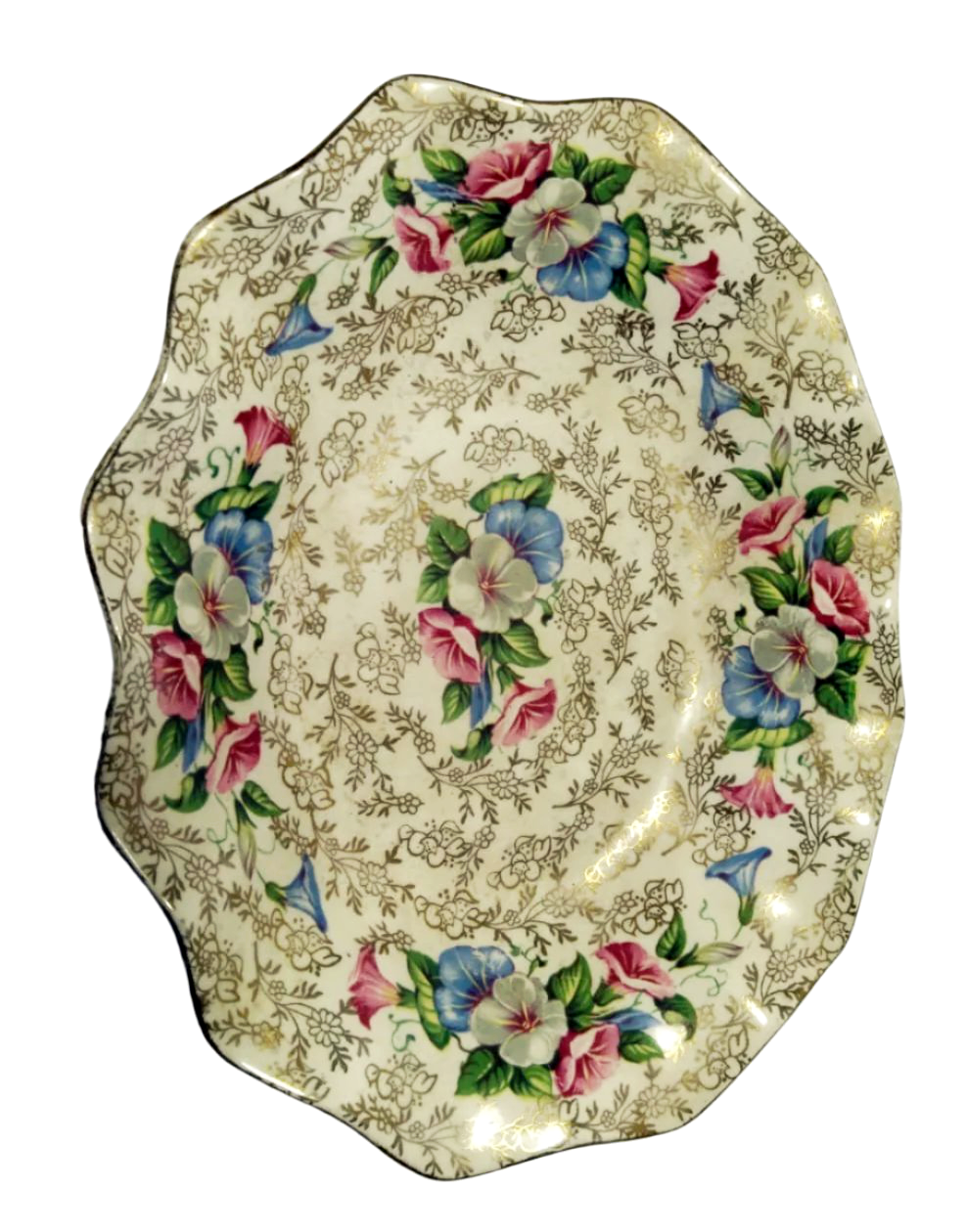 English Floral Scalloped Platter, 1940s-50s