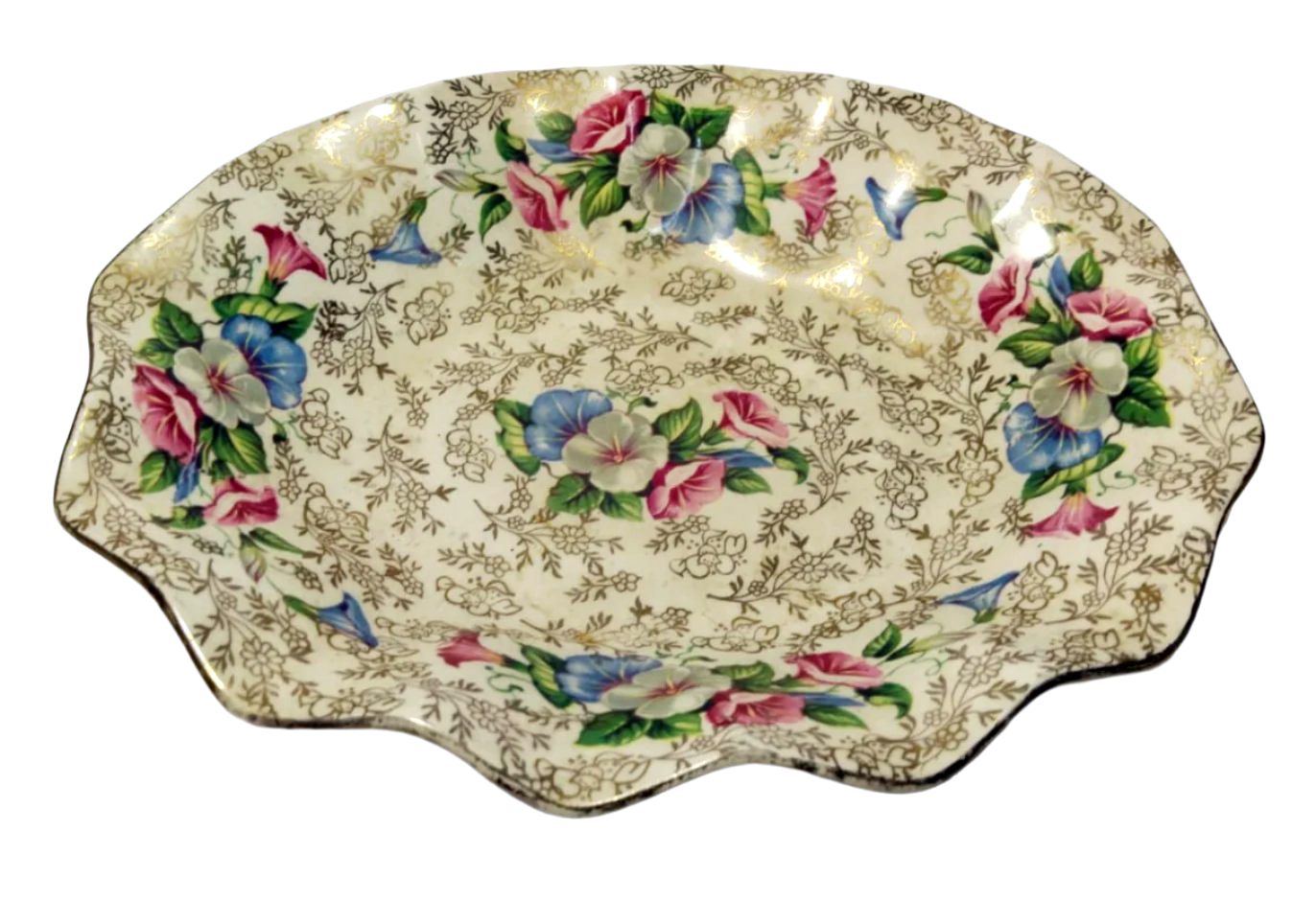 English Floral Scalloped Platter, 1940s-50s