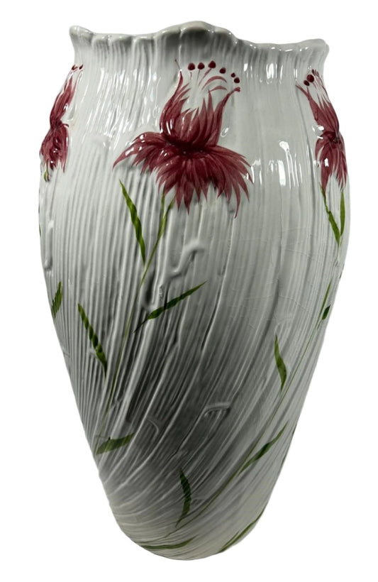 19th-Century Hand-Painted Floral Porcelain Vase with Textured Design