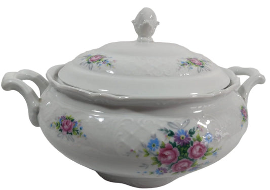 Soupière en porcelaine allemande vintage des années 1940/50 – Motif floral avec couvercle et poignées