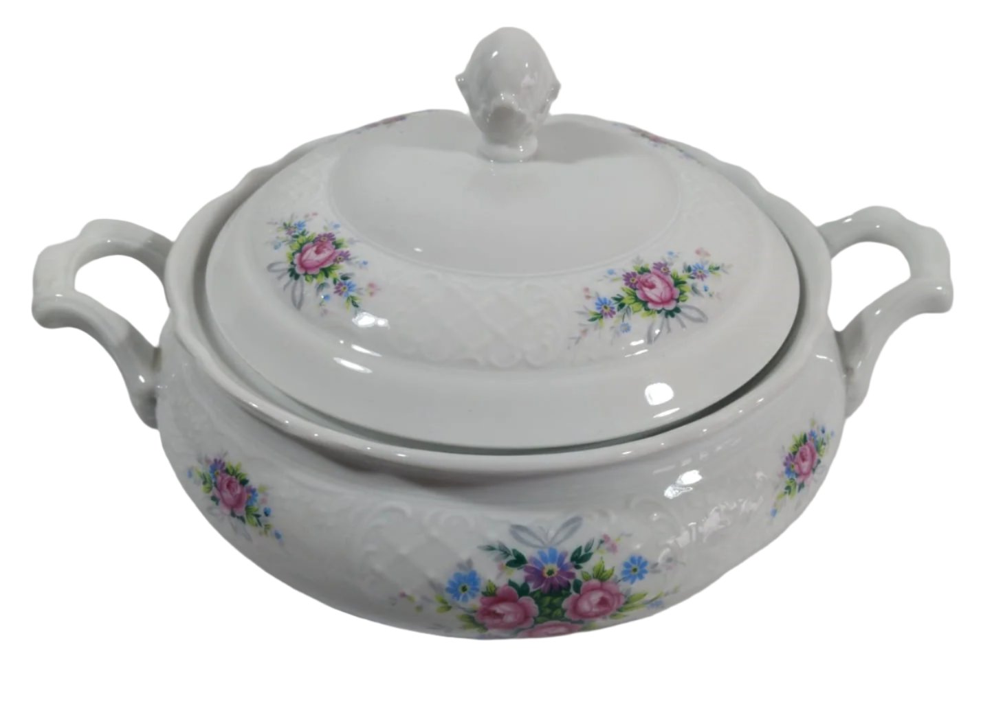 Vintage 1940s/50s German Porcelain Tureen – Floral Motif with Lid and Handles