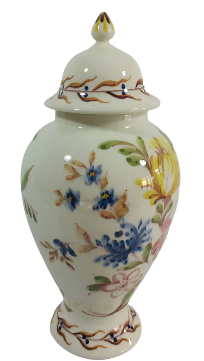 Portuguese Altar Pot by Fabrica Aveiro 19th-Century – Hand-Painted Floral Design