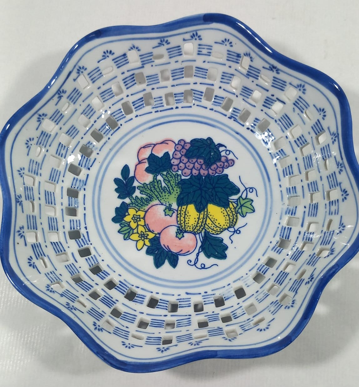 Macau Porcelain Reticulated Fruit Bowl, 1950s–1960s