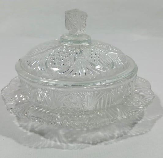 French Cut Glass Butter Dish with Lid – Early 20th Century