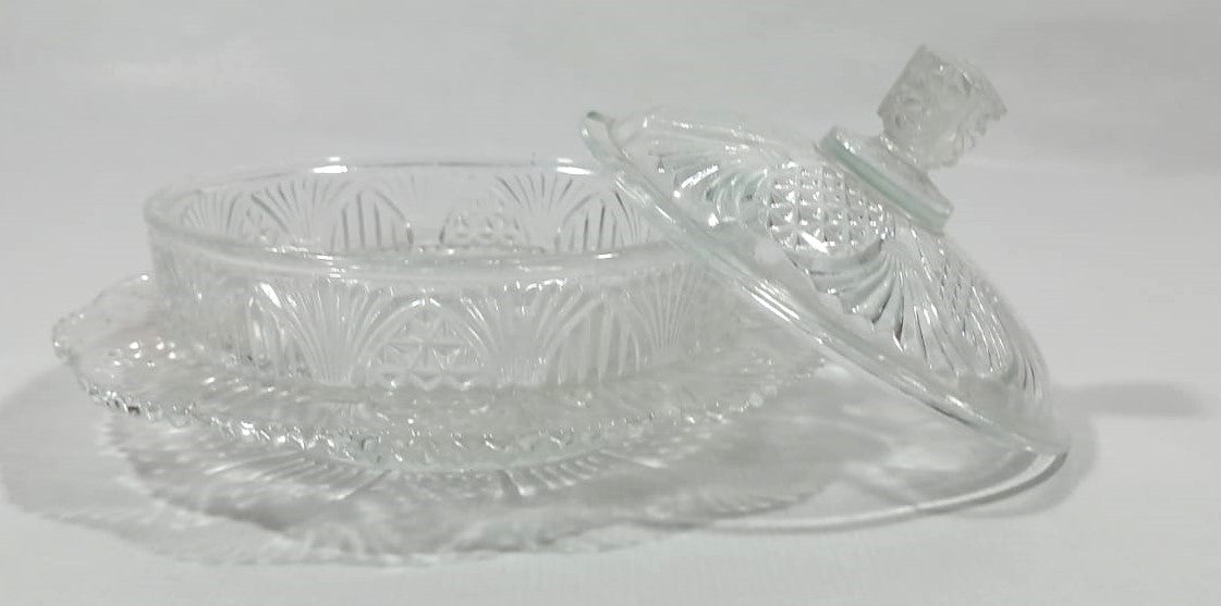 French Cut Glass Butter Dish with Lid – Early 20th Century