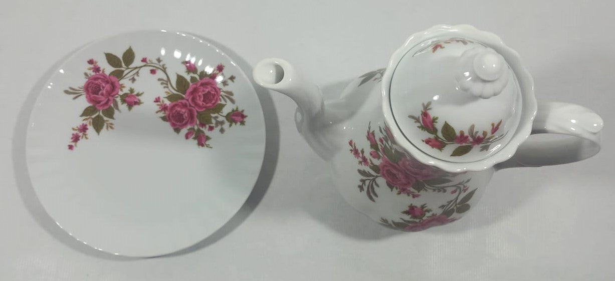 Sacavém Rose Motif Teapot and Plate Set – 1930s-1940s