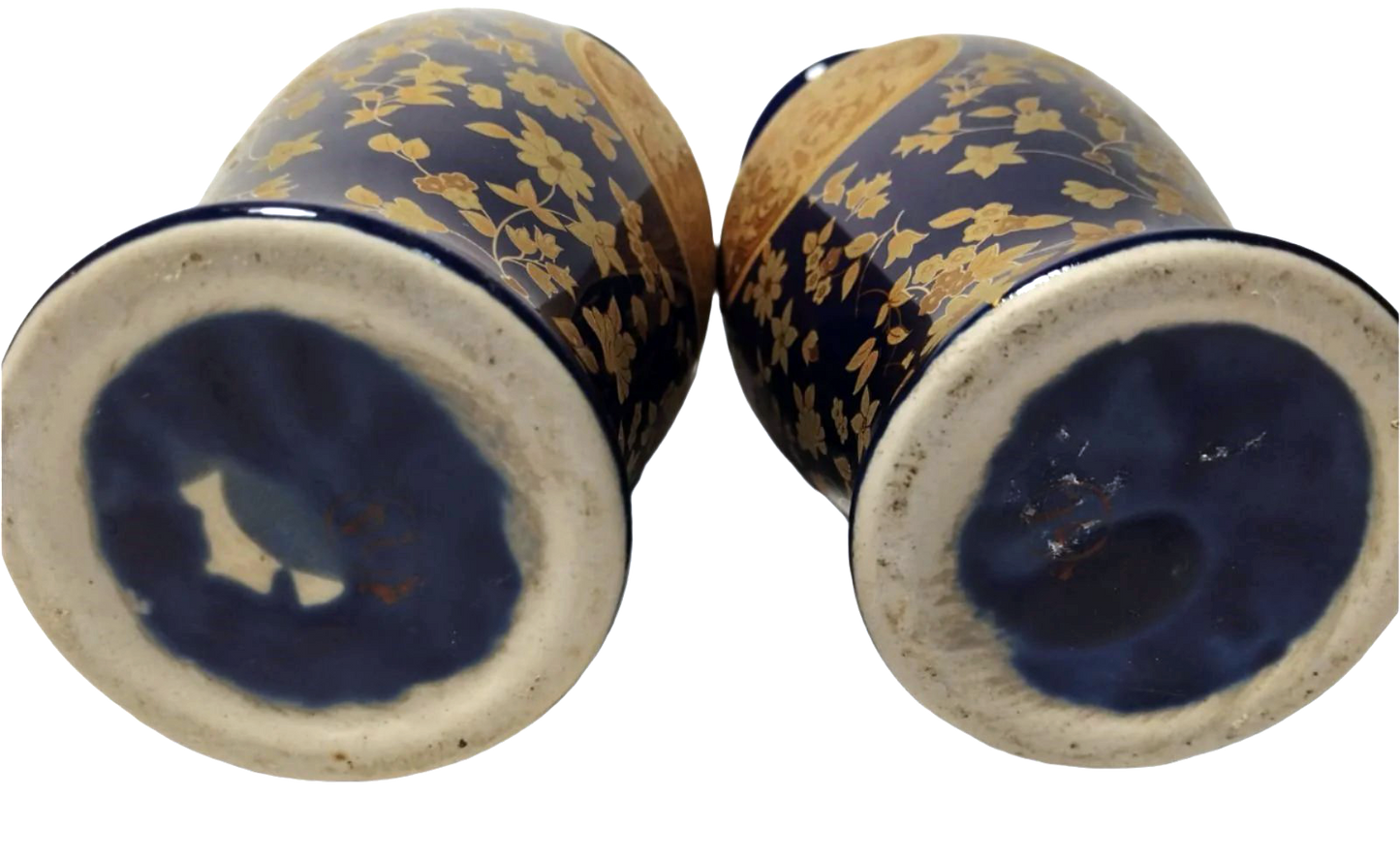 Pair of Exquisite Early 20th-Century Chinese Cobalt Blue and Gold Floral Vases – 26 cm