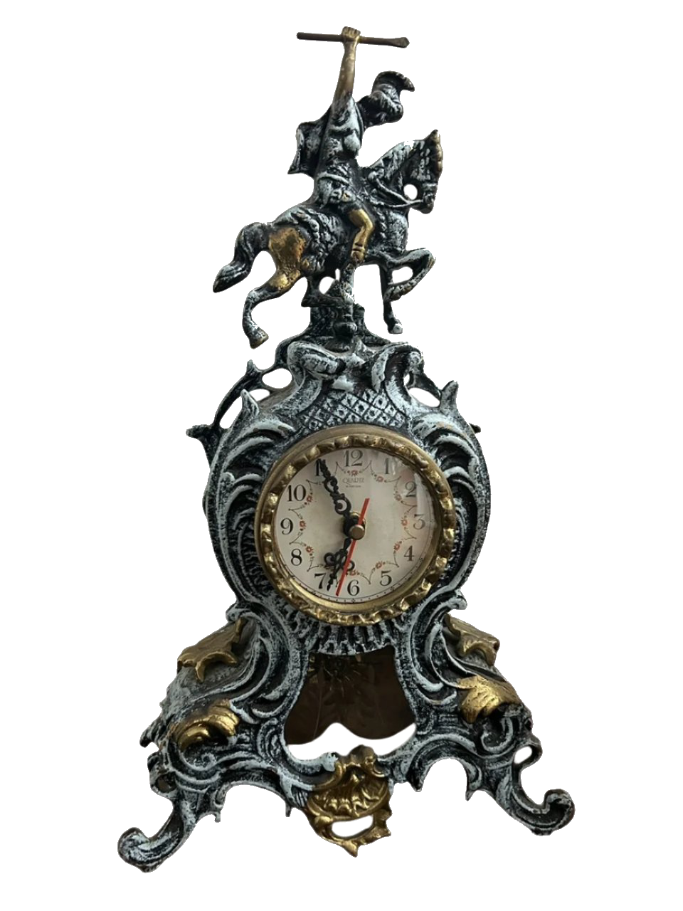 Saint George Mantel Clock with Baroque-Style Frame